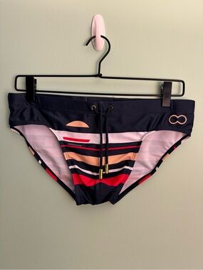 Men's 2EROS V10 Swim Brief in Blue “Ocean” with Stripes - Size L (33-34)